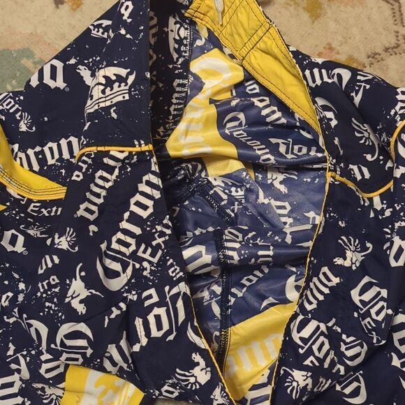 Corona Extra Cerveza Beer Licensed Blue Yellow Board Shorts Bathing Suit Size 34 - Picture 6 of 6